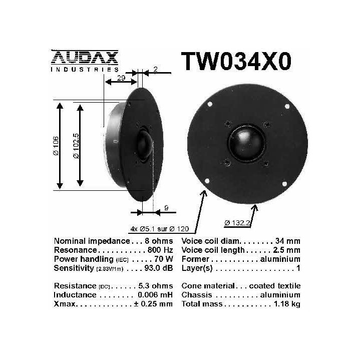 AUDAX TW034X0 HD 13D34H replacement by Audax